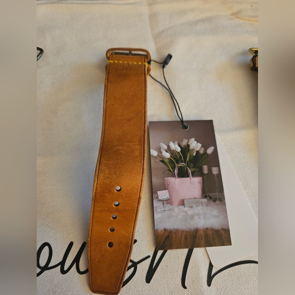 LV Tan Leather POIGNET Strap with Brass Hardware